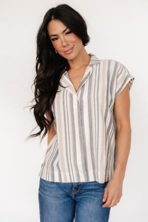 Button Top | Natural Multi Stripe