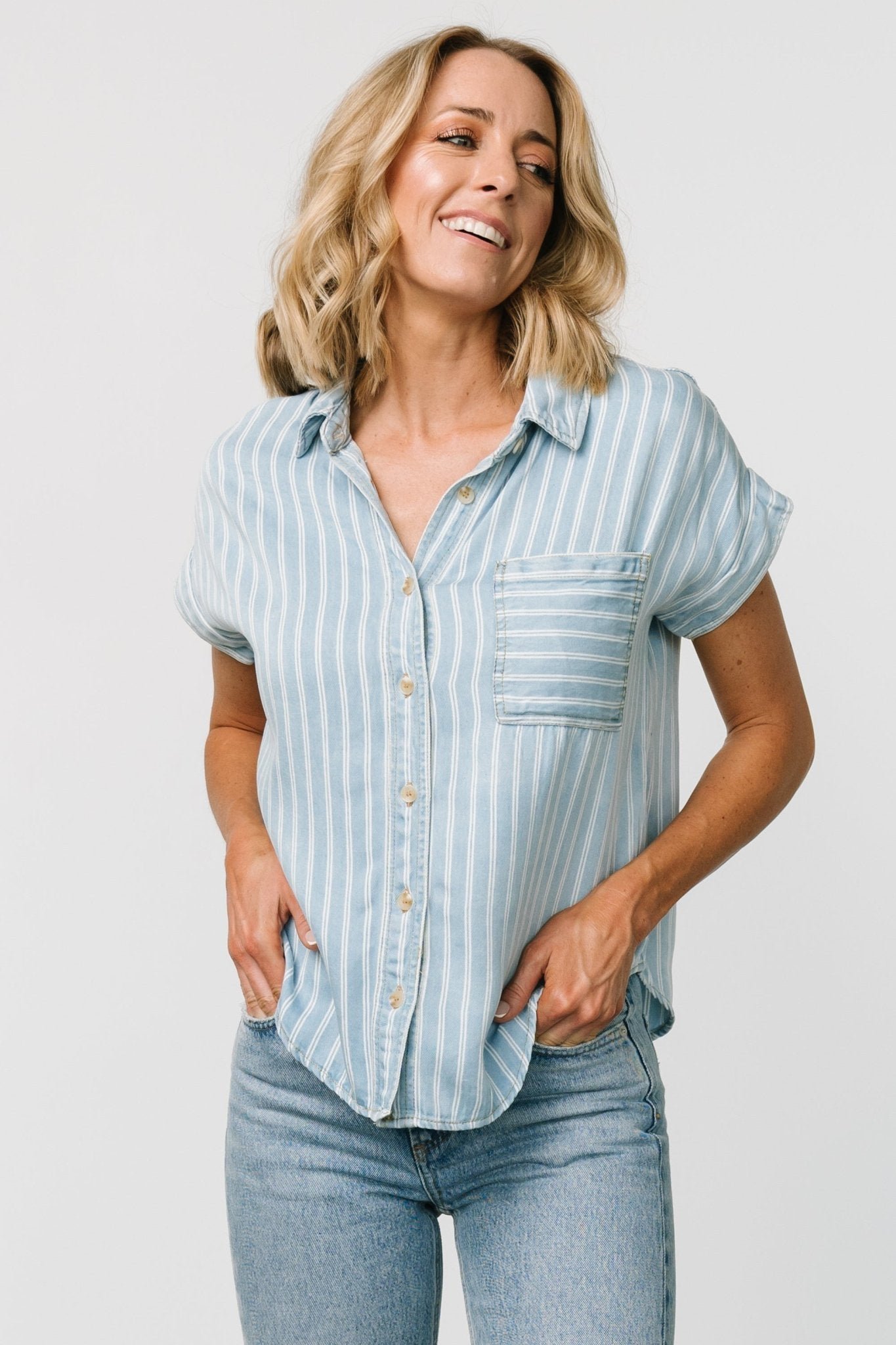 Striped Top | Denim Blue