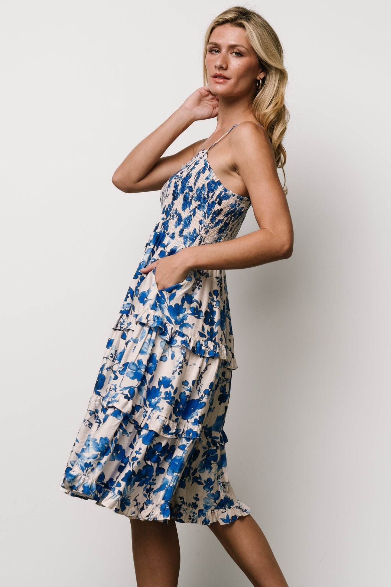 Midi Dress | Ivory + Blue Floral - Image 3