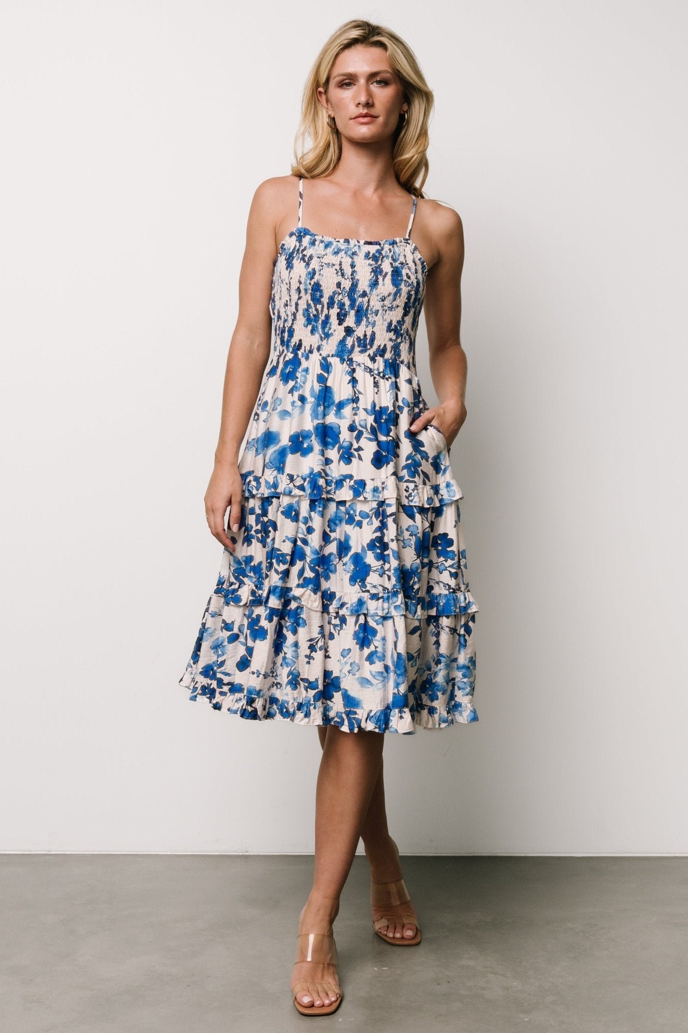 Midi Dress | Ivory + Blue Floral - Image 4