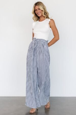 Wide Leg Pants | Navy Stripe