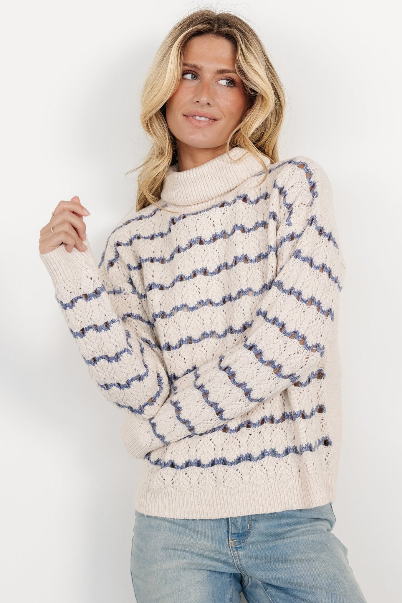 Knit Sweater | Ivory + Blue - Image 10