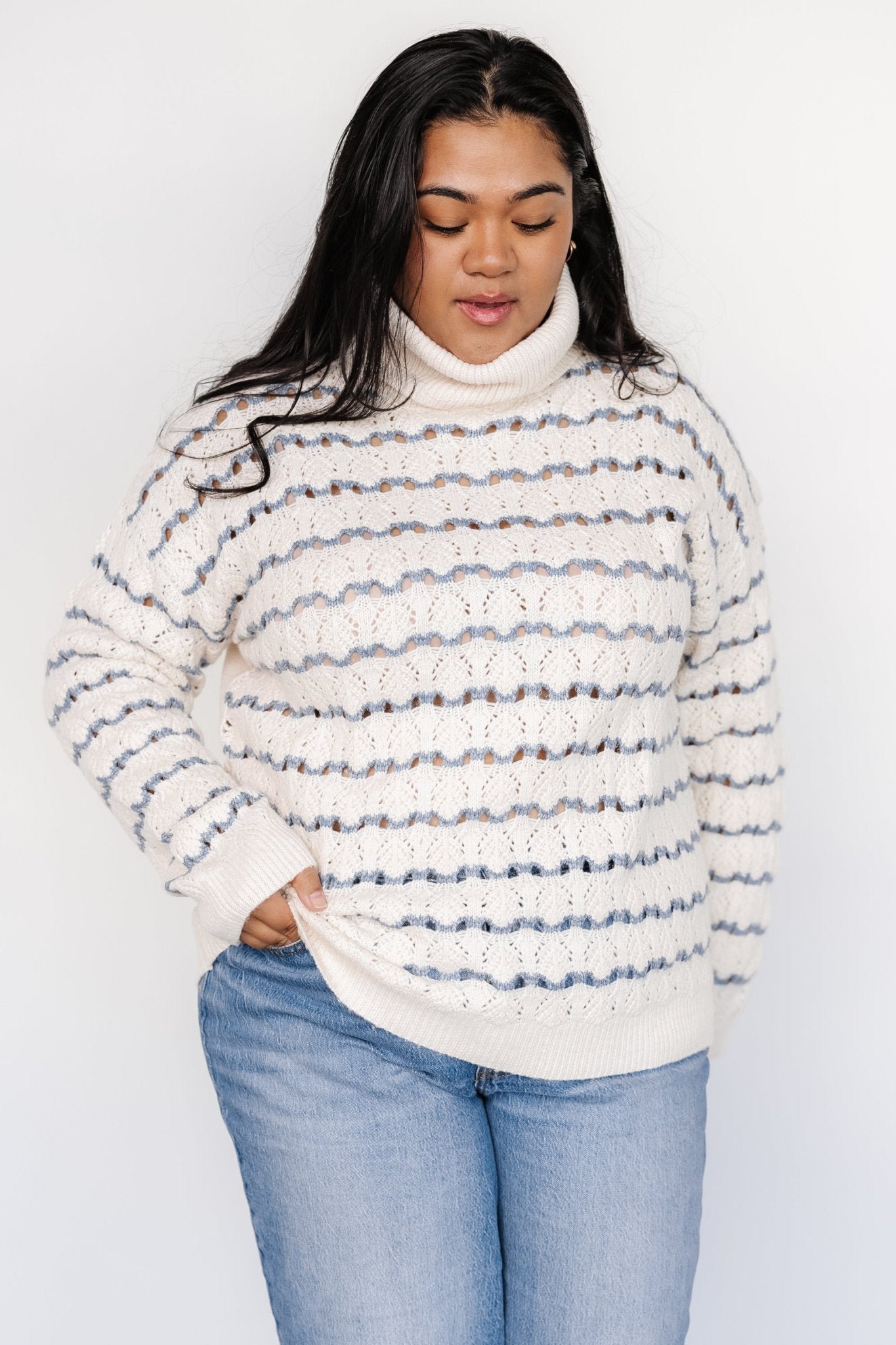 Knit Sweater | Ivory + Blue - Image 6