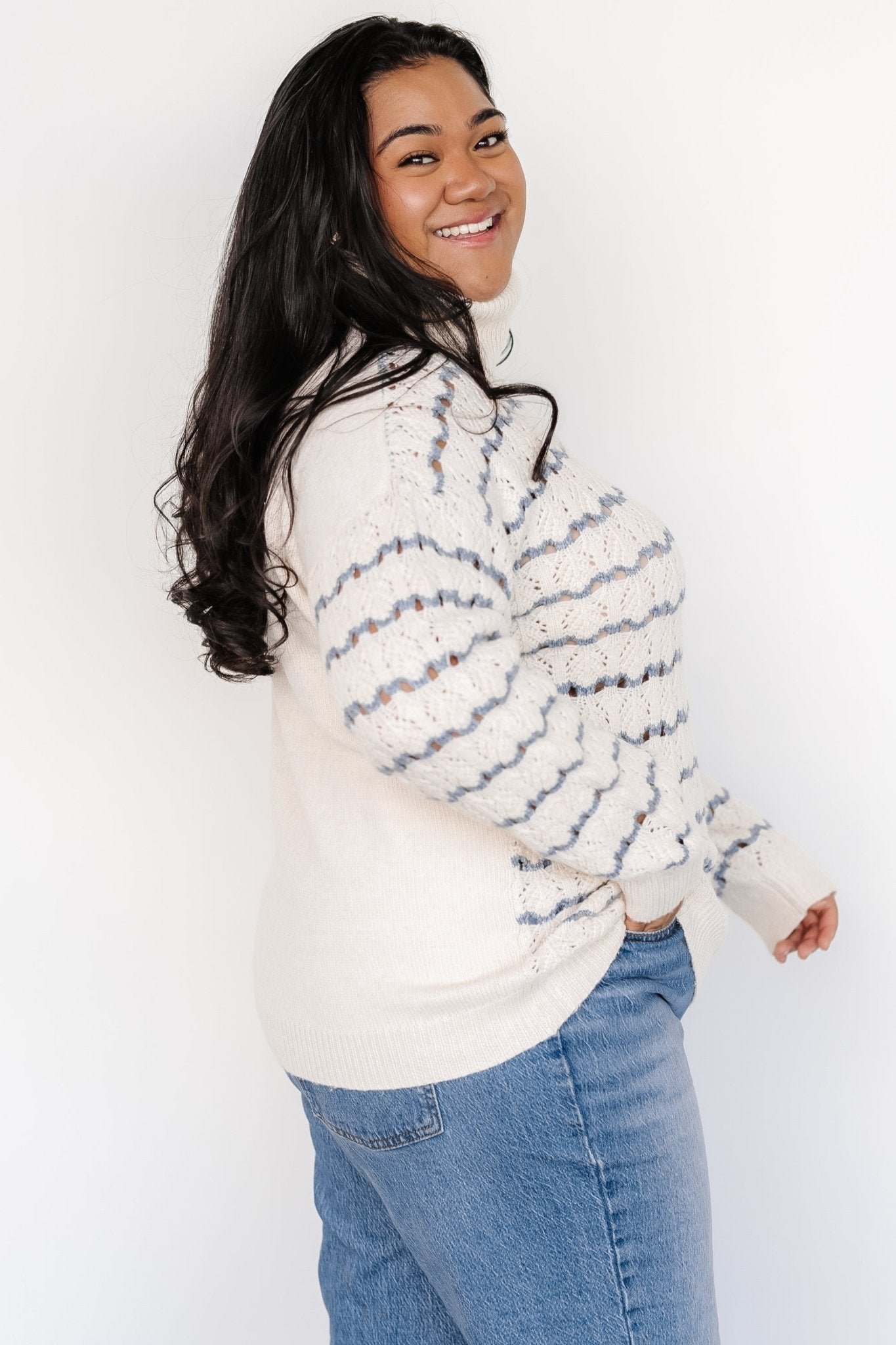 Knit Sweater | Ivory + Blue - Image 4