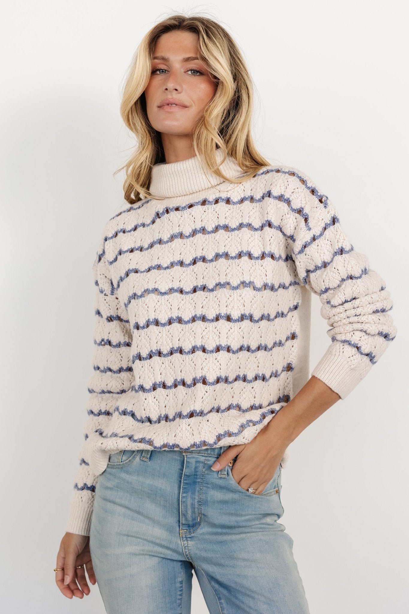 Knit Sweater | Ivory + Blue