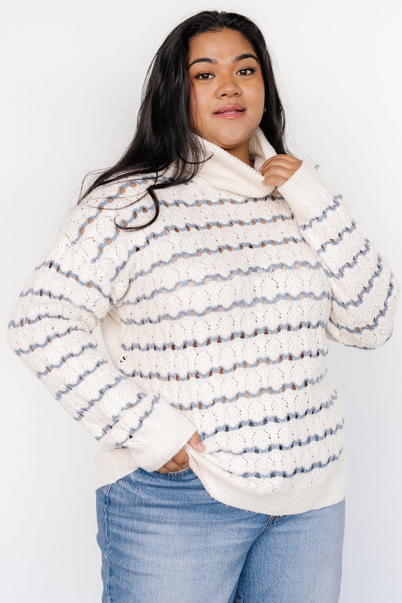 Knit Sweater | Ivory + Blue - Image 2
