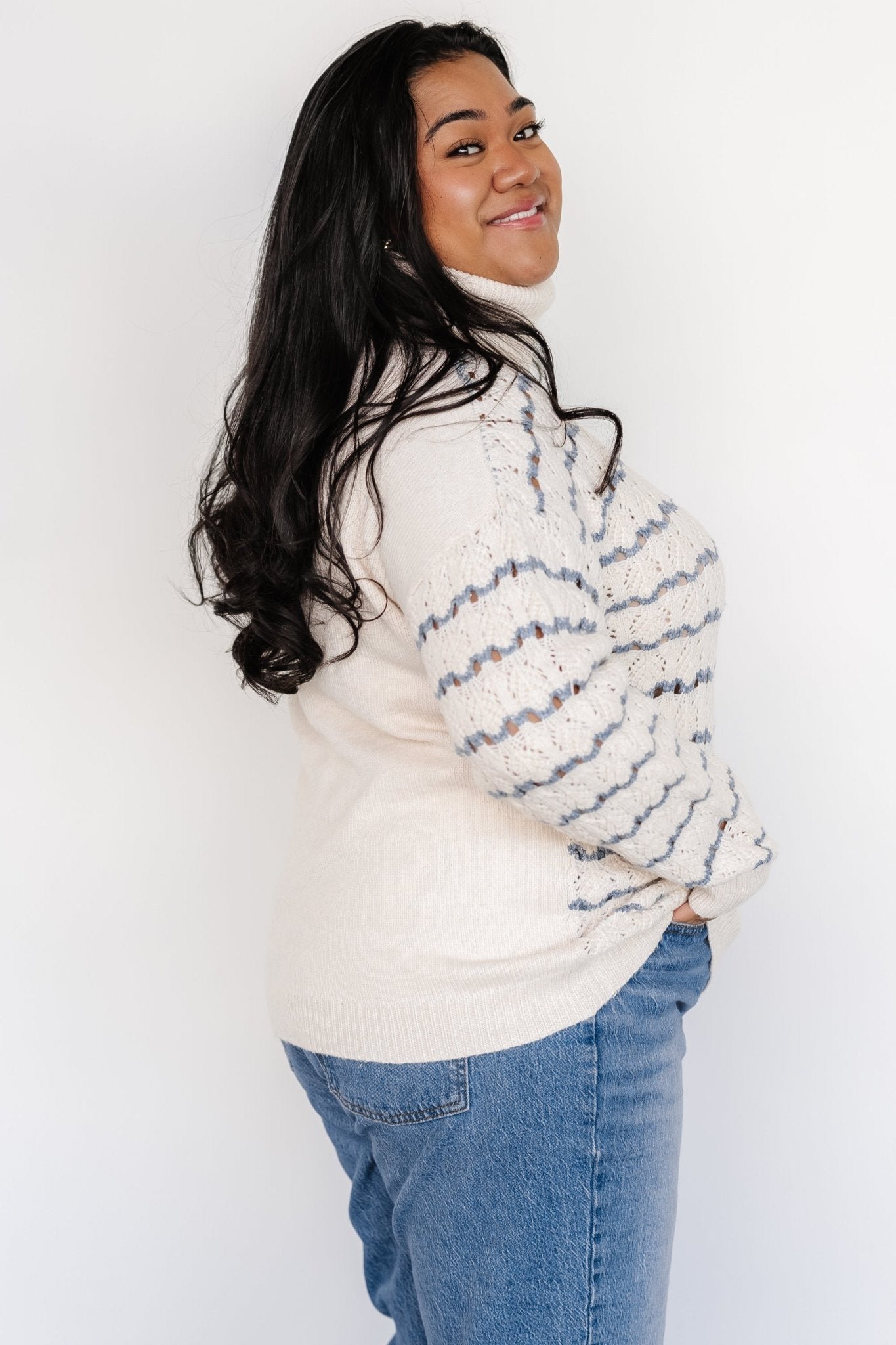 Knit Sweater | Ivory + Blue - Image 8