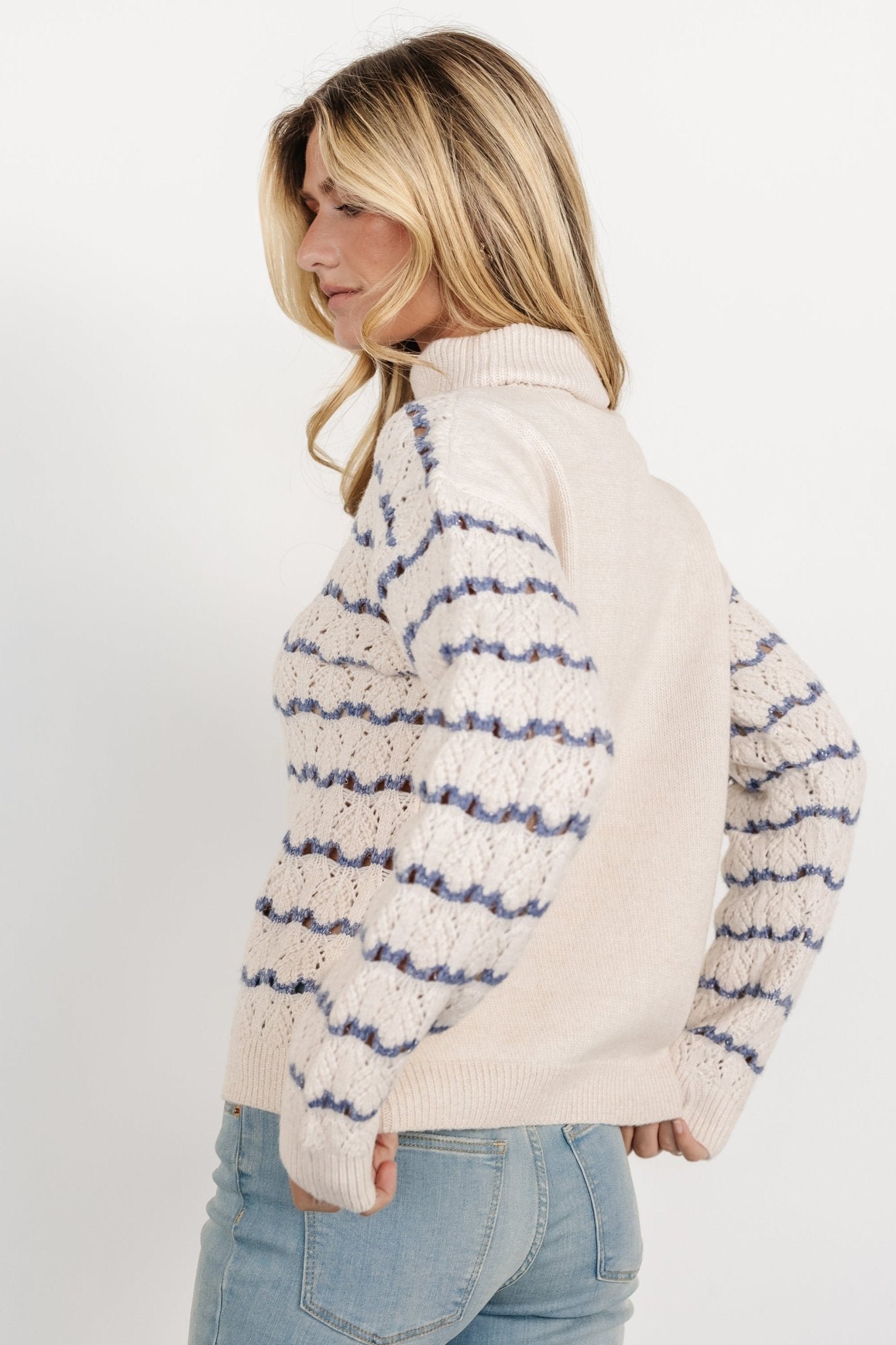 Knit Sweater | Ivory + Blue - Image 5