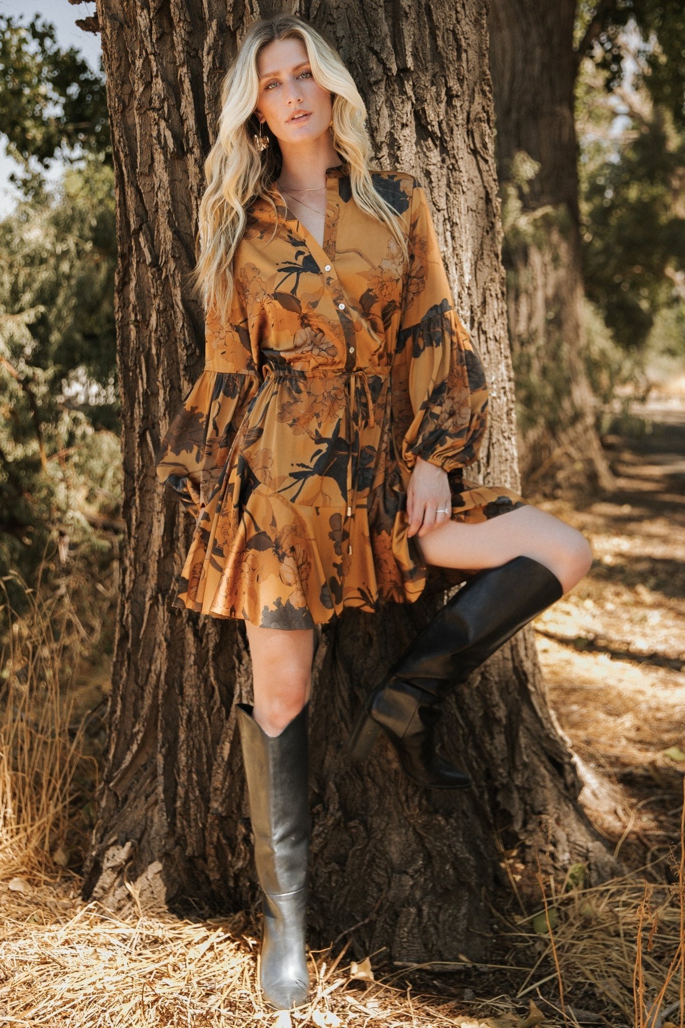 Short Dress | Gold Floral